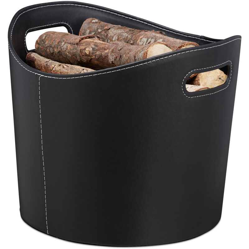 

Cesta Leña con Asas, Leñero Interior, Cuero Sintético, 31,5 x 39,5 x 38 cm, Negro