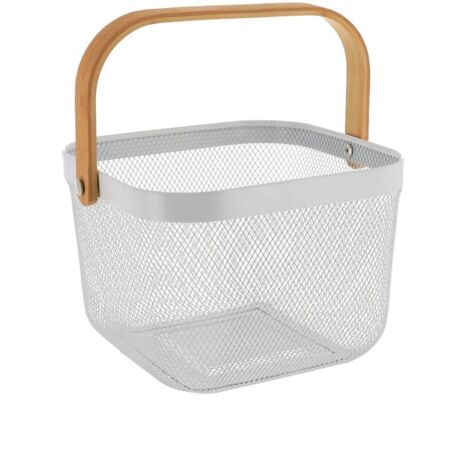 Cesta metálica cuadrada con asa de bambú - blanco - Tendance