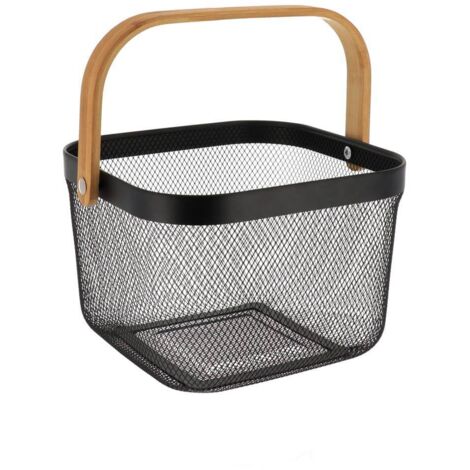 Cesta metálica cuadrada con asa de bambú - negro - Tendance