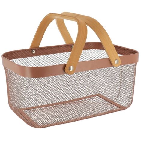 Cesta metálica rectangular con asas de bambú - caramelo - Tendance