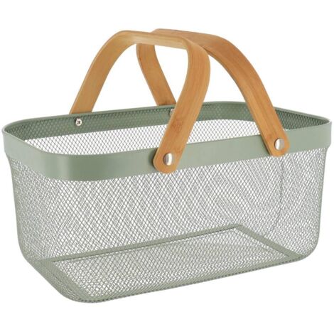 Cesta metálica rectangular con asas de bambú - verde caqui - Tendance