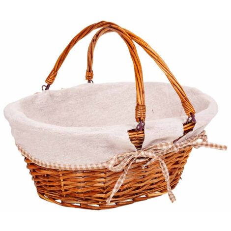 Cesta mimbre forrado con asa abatible marrón 40x32x17/30