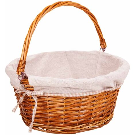 Cesta mimbre forrado con asa abatible marrón d37x17/30
