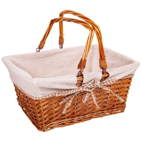 Cesta mimbre forrado con asa abatible marrones 38x30x17/30