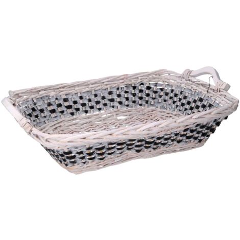 Cesta mimbre rectangular azul blanco 46/54x36h13 cm