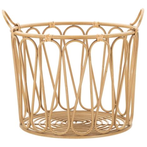 Cesta "Panama" in metallo con maniglie e finiture in rattan per interni