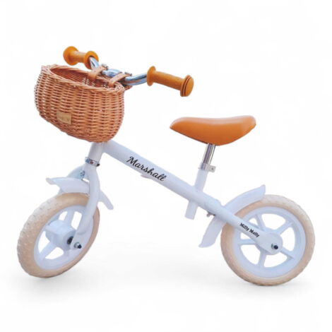 Cesta para bicicleta de equilibrio de mimbre natural con correas Dumpy MINI.