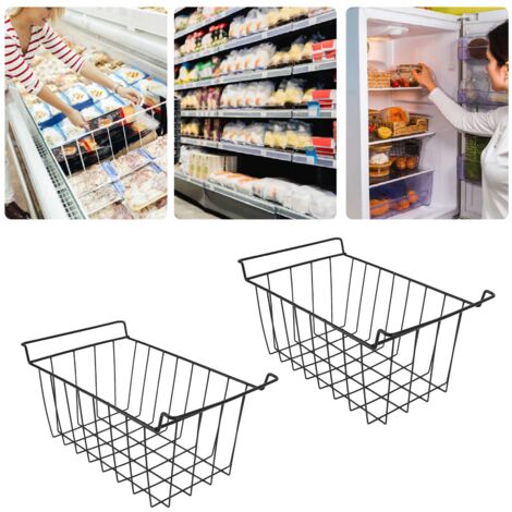 [Cesta para congelador] – Cesta organizadora multifuncional para frigorífico con estructura metálica y revestimiento de PE negro, 39 x 24,5 x 20 cm