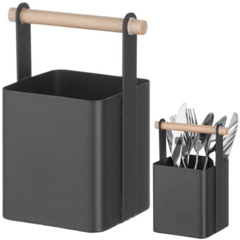 Cesta para cubiertos organizadora de mesa con mango de madera 14x10,5x19 cm - Hendi 427064
