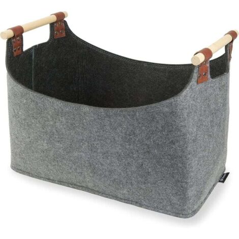 Cesta para leña, grande, de fieltro, con 2 asas, plegable, para leña, periódicos y juguetes (gris oscuro)