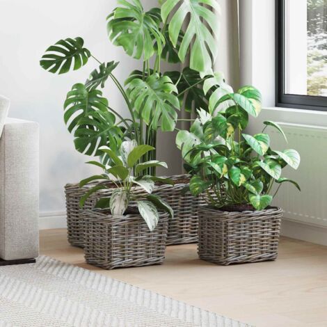 Cesta para Plantas con almacenamiento 3 pcs Gris Ratán Kubu