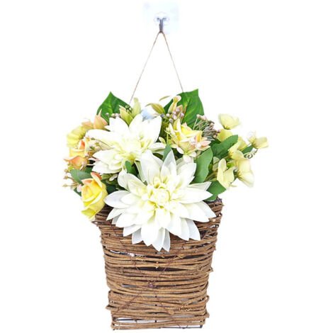 Cesta para puerta con flores artificiales (35 cm x 25 cm) – decoración floral de primavera, corona de flores para un hogar elegante
