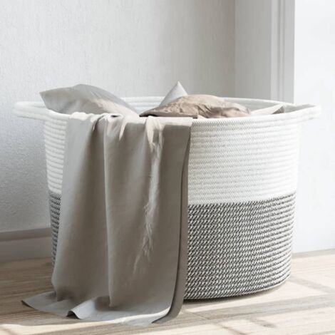Cesta para ropa sucia algodón gris y  Ø55x36 cm