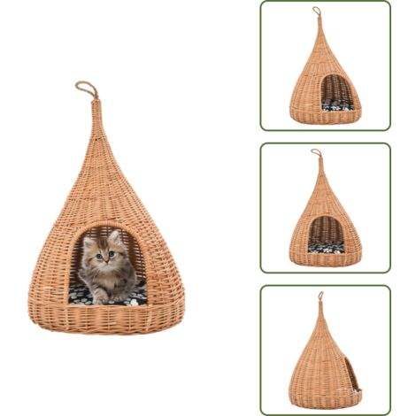 Cesta per gatti con cuscino - vidaXL Cesta per Gatti con Cuscino 40x60cm Teepee Salice Naturale - Cesta per gatti teepee