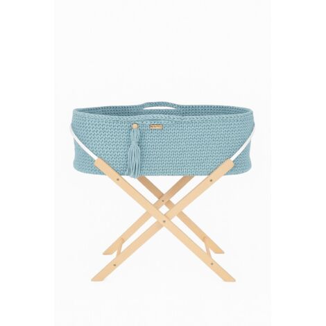 Cesta per Mosè BOHO fatta a mano con supporto blu nebbia