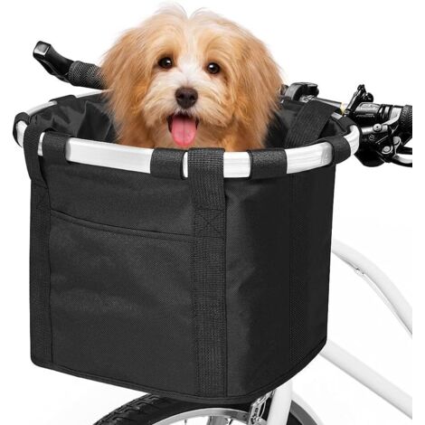 Cesta plegable para bicicleta, cesta frontal extraíble para manillar, marco de aleación de aluminio, cesta para transportar mascotas, cesta de la compra, bolsa de camping (negra)