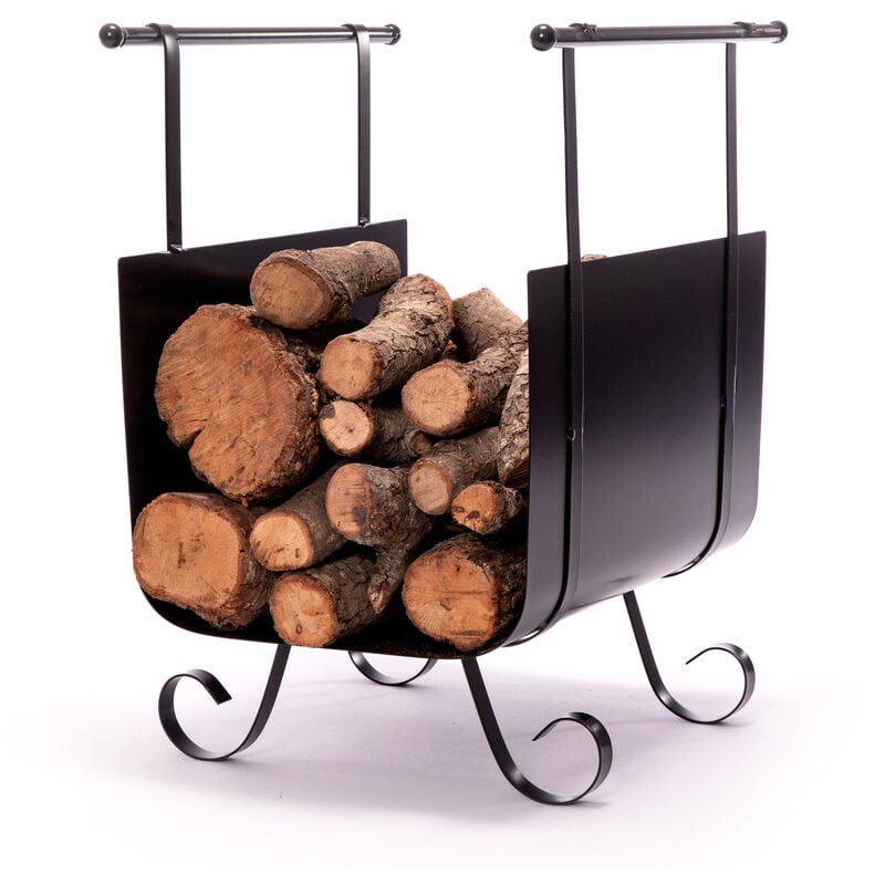 

Cesta porta leña con pies y asas, diseño cláisco en acero negro