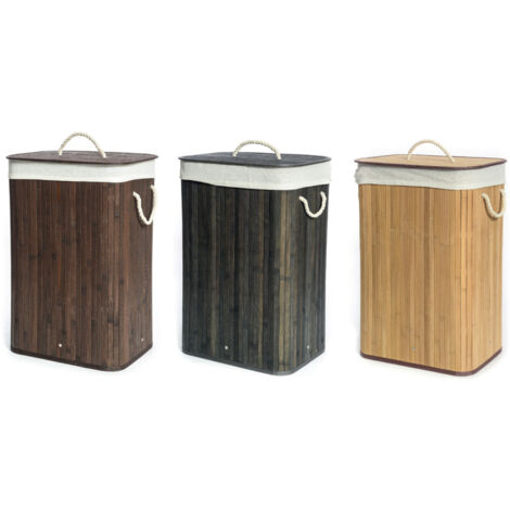 Cesta Portabiancheria Con Coperchio Contenitore Multiuso Bamboo Tinta Unita, misuraCestacoloreMarrone