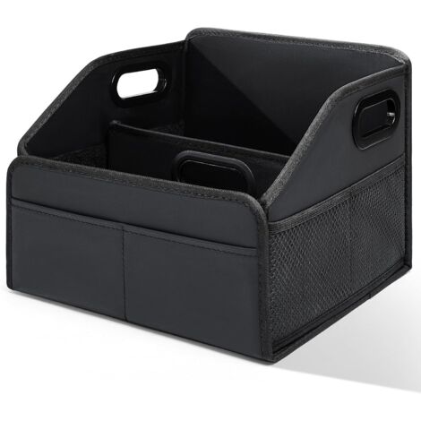 Cesta portaobjetos para coche con compartimentos y piel reforzada.