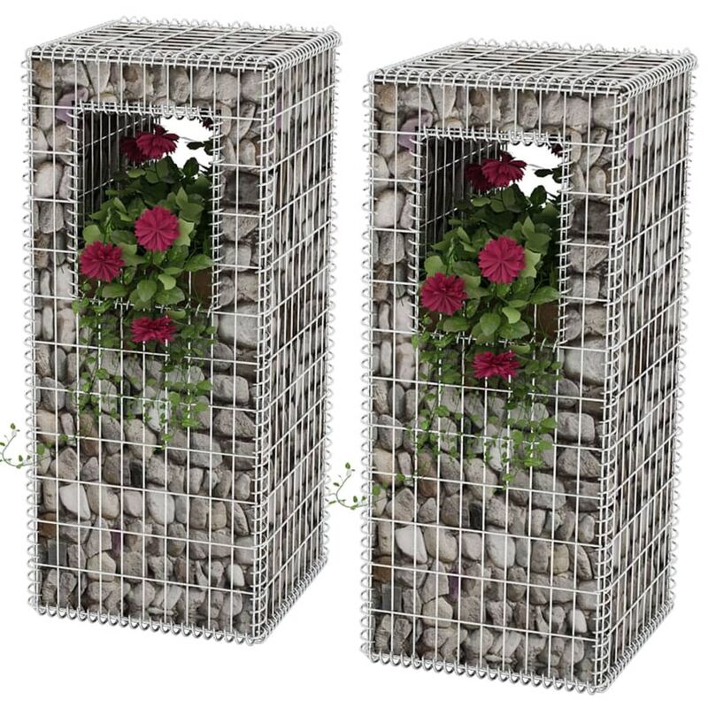 

Cesta poste/jardinera de gaviones 2 unidades acero 50x50x120 cm