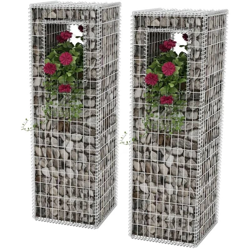 

Cesta poste/jardinera de gaviones 2 unidades acero 50x50x160 cm - Plateado