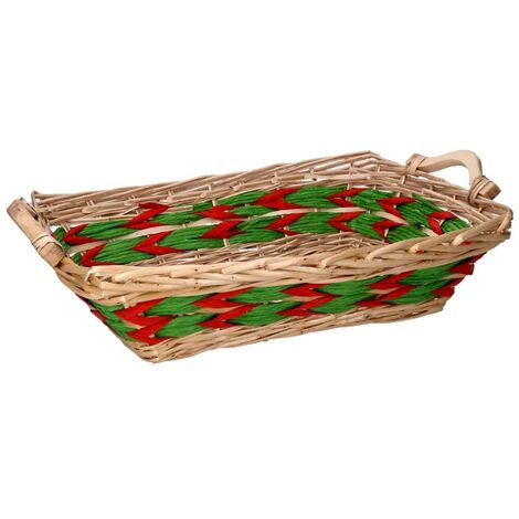 Cesta rectangular de mimbre natural rojo verde cm53x38h13