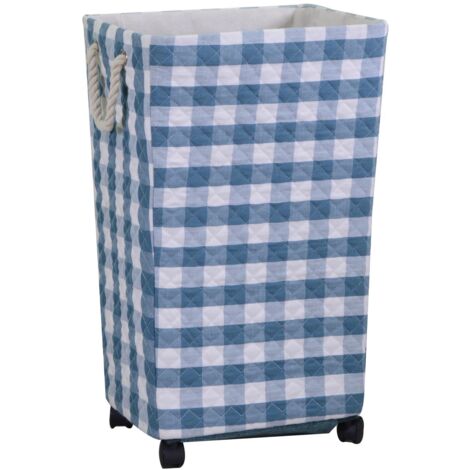 Cesta rectangular de tela azul con ruedas cm40x30h70
