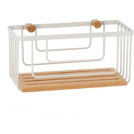 Cesta rectangular para colgar en un marco metálico de bambú - blanco mate - Tendance