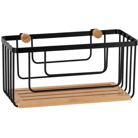 Cesta rectangular para colgar en un marco metálico de bambú - negro mate - Tendance