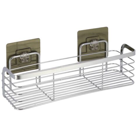 Cesta rectangular pequeña de acero inoxidable sobre tarjetas adhesivas 3 m - cromo - Tendance
