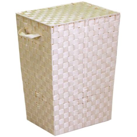 Cesta rectangular poliéster crema forrada cm40x30h53