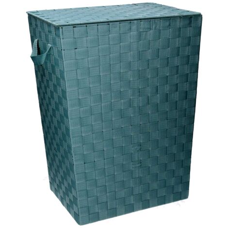 Cesta rectangular poliéster verde agua forrada cm40x30h53