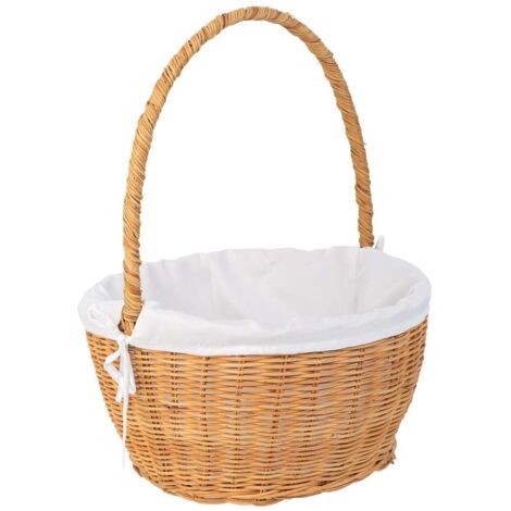 Cesta redonda de medula con forro marrón 28x28x15-33