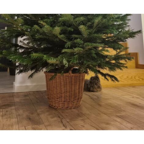 Cesta redonda para juguetes con orejas naturales. Cesta para cubrir el árbol de Navidad.