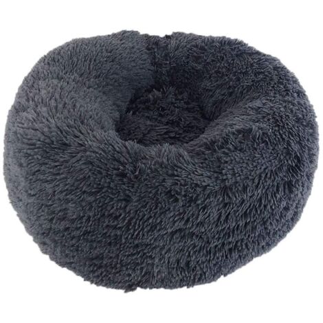 Cesta Redonda para Perros y Gatos Felpa Suave y Cómoda para Dormir en Invierno, Gris Oscuro, 50 cm