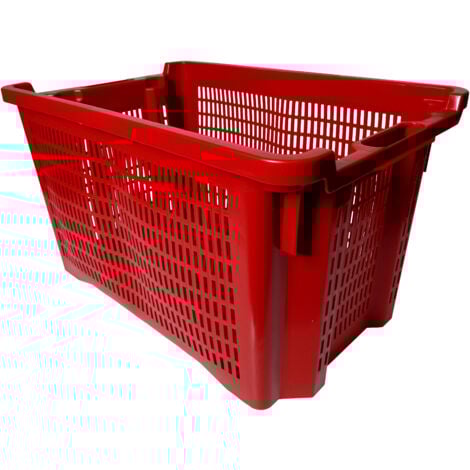 Cesta rettangolare per uva in plastica forata con fondo chiuso 56x35x31 cm capacita' 40 lt rossa
