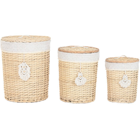 Cesta Ropa Set 3 Mimbre Poliester 45X45X55 Natural