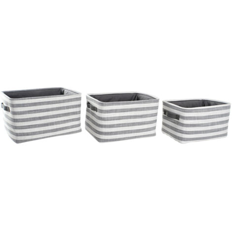 Cesta Set 3 Algodon 42X32X25 Rayas Gris DC200607