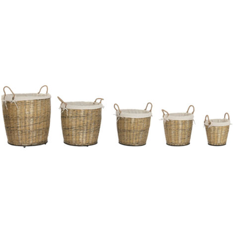 Cesta Set 5 Mimbre Algodon 75X75X75 Ruedas Y Asas