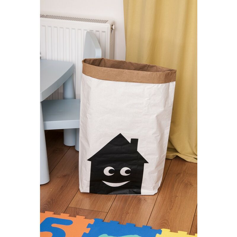 

Cesta Smiling House - Soporte para juguetes - para ninos - para dormitorio, sala de estar - Blanco, Negro en Papel Kraft, Vinilo, 50 x 15 x 60 cm