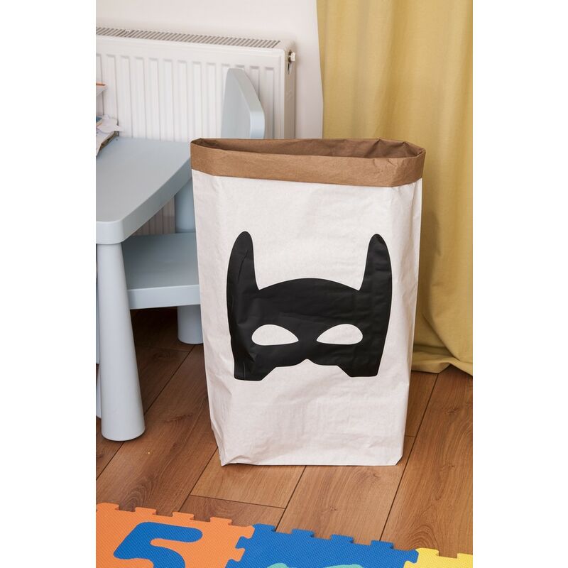 

Cesta Superhero - Soporte para juguetes - para ninos - para dormitorio, sala de estar - Blanco, Negro en Papel Kraft, Vinilo, 50 x 15 x 60 cm
