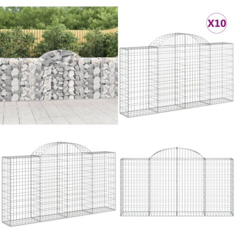 Cestas de gaviones 10 uds forma arco hierro 200x30x100/120 cm - Muros de contención - Barreras de jardín