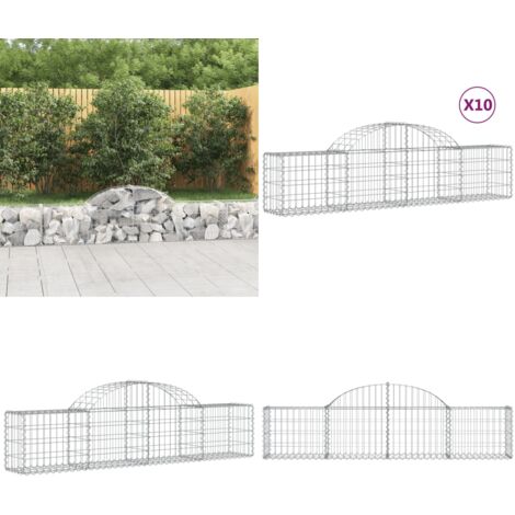 Cestas de gaviones 10 uds forma de arco hierro 200x30x40/60 cm - Muros de contención - Jardines decorativos
