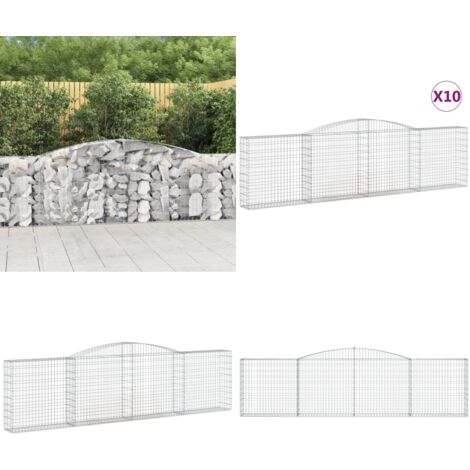 Cestas de gaviones 10 uds forma de arco hierro 400x30x100/120cm - Muros de contención - Barreras de jardín