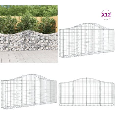 Cestas de gaviones 12 uds forma de arco hierro 200x30x80/100 cm - Cestas de gaviones - Jardín decorativo