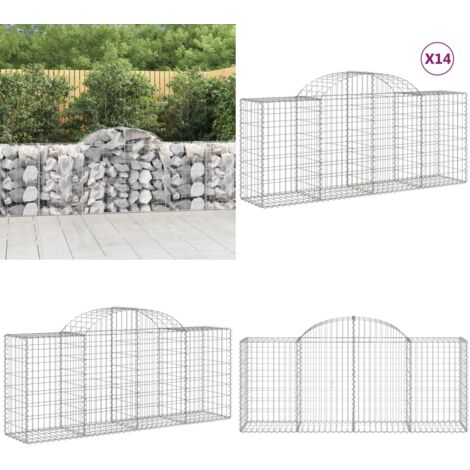 Cestas de gaviones 14 uds forma de arco hierro 200x50x80/100 cm - Muros de contención - Jardín decorativo