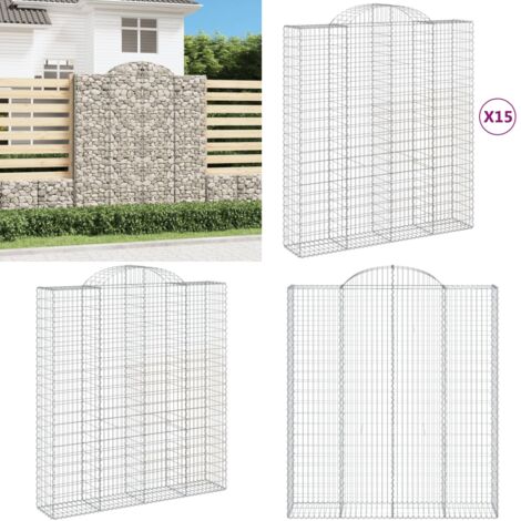 Cestas de gaviones 15 uds forma de arco hierro 200x50x220/240cm - Muros de contención - Jardines decorativos
