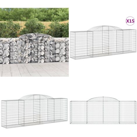 Cestas de gaviones 15 uds forma de arco hierro 300x50x100/120cm - Muros de contención - Barreras de jardín
