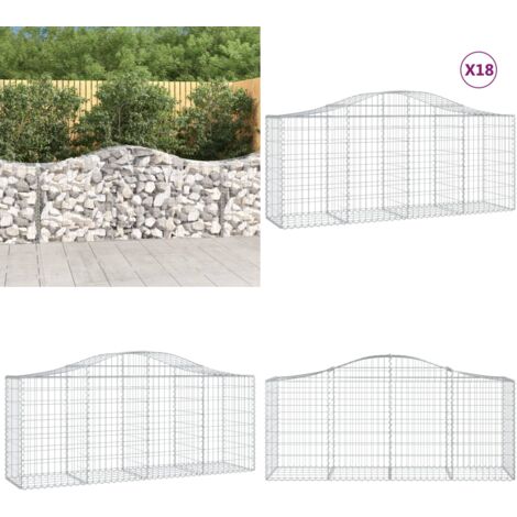 Cestas de gaviones 18 uds forma de arco hierro 200x50x80/100 cm - Muros de contención - Barreras de jardín