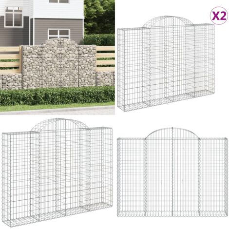 Cestas de gaviones 2 uds forma de arco hierro 200x30x140/160 cm - Muros de contención - Jardines decorativos